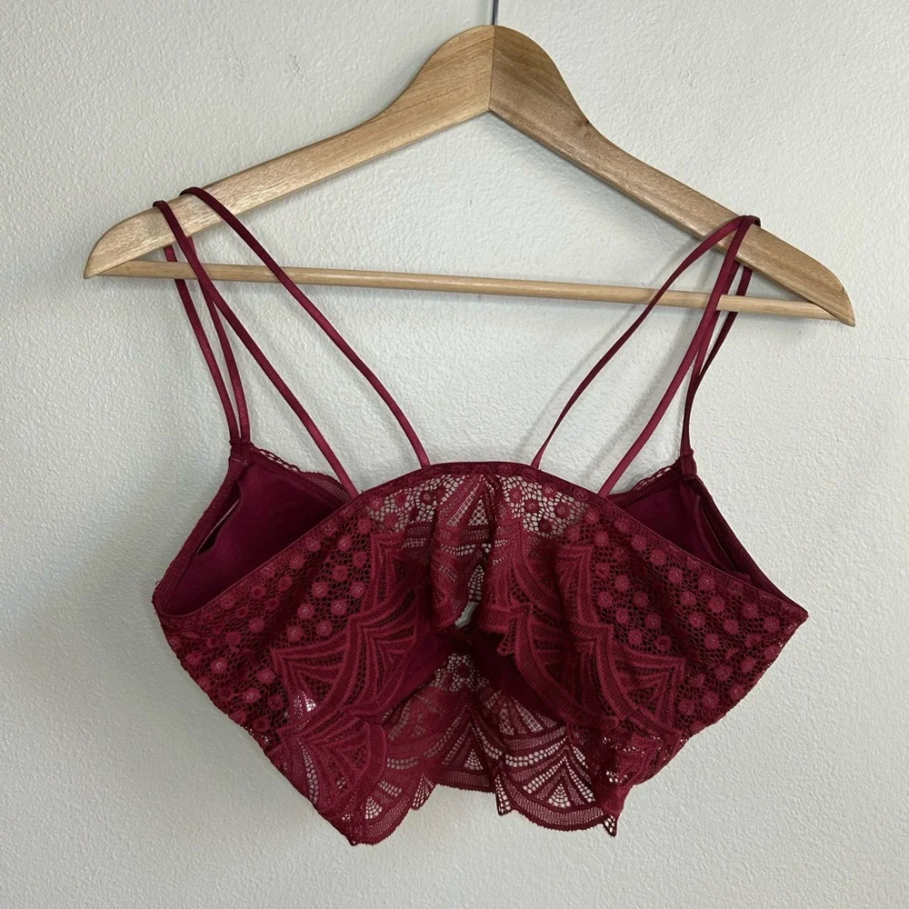 Auden Lightly Lined Lace Bralette Bra Removable Padding Burgundy Size M Medium